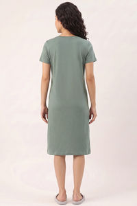 Zivame Farm Lore Knit Cotton Knee Length Nightdress - Iceberg Green — thumbnail 4